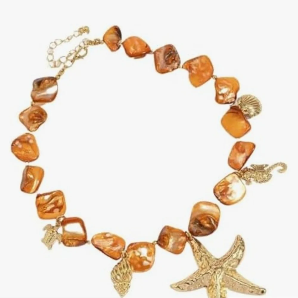 Gold and Orange Shell Necklace